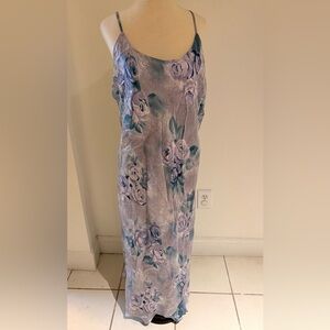 NWT August Silk Intimates 100% Silk Lavender Floral Slip Dress Nightie 1X